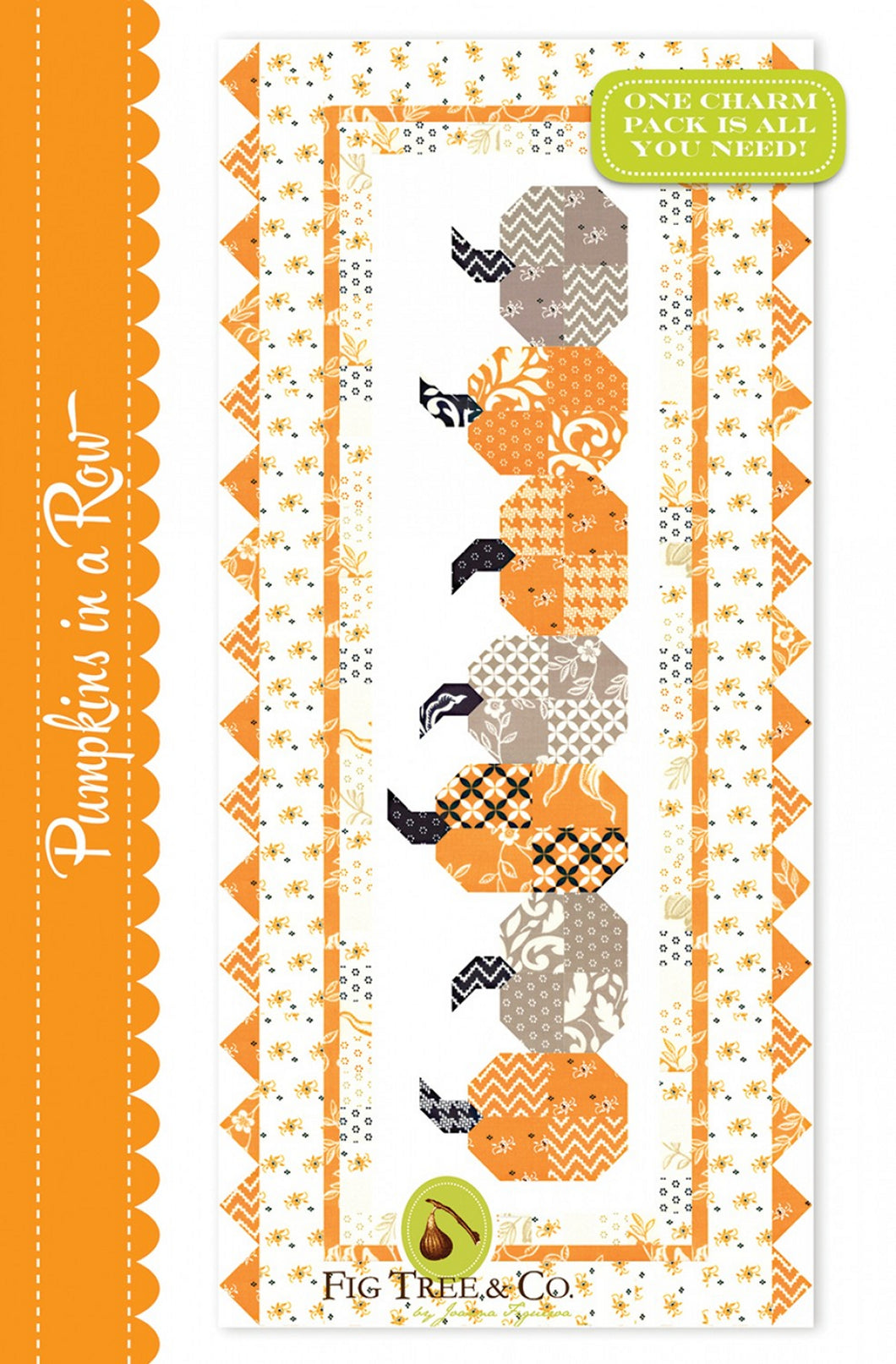 Pattern:   Pumpkins in a Row - Fig Tree Quilts - FTQ1675 - Halloween - Table Runner - Prairie Points